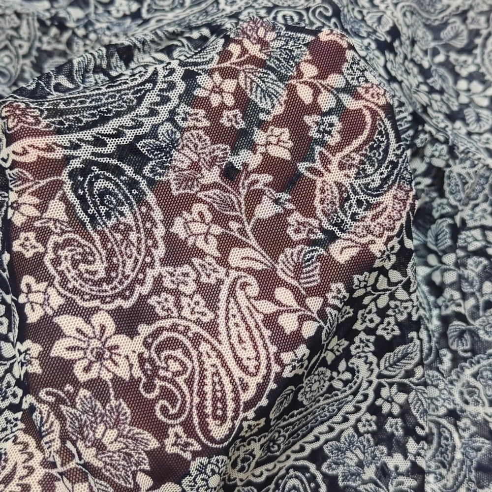 Lavish Navy & White Paisley Boho Semi-Sheer High Waist Pull On Maxi Skirt